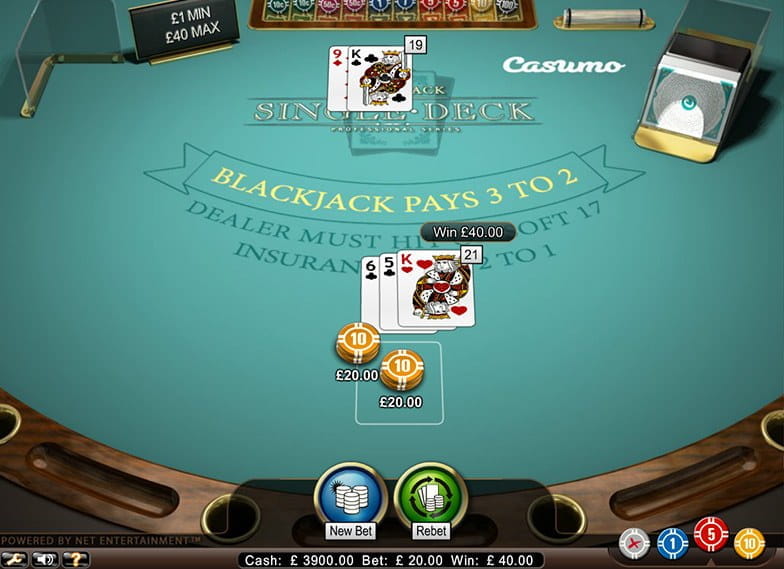 A game of Single Deck Blackjack by NetEnt