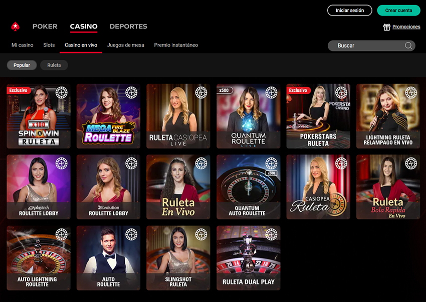 La plataforma en vivo del casino PokerStars