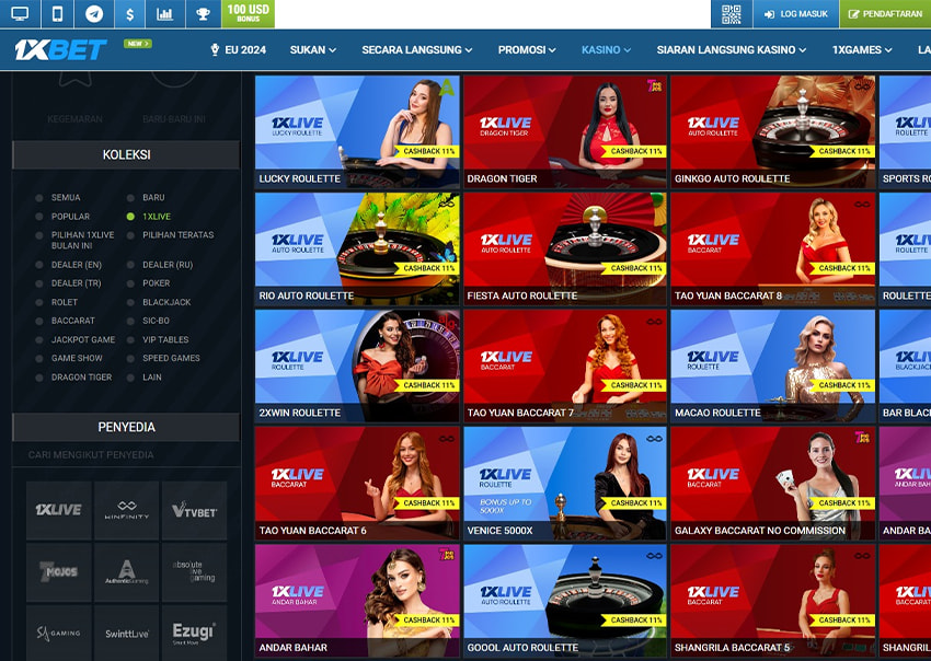 Platform Dalam Talian Kasino Live 1xbet.