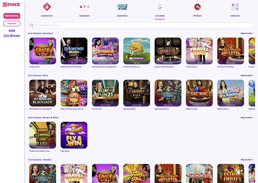 The Online Platform of Spinz Live Casino 