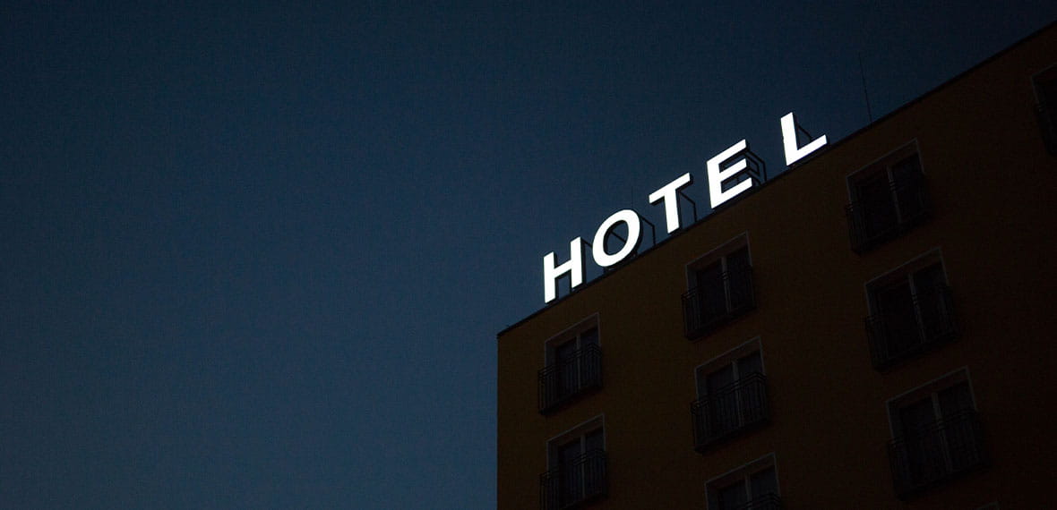 Hotel Sign Shining in the Night 