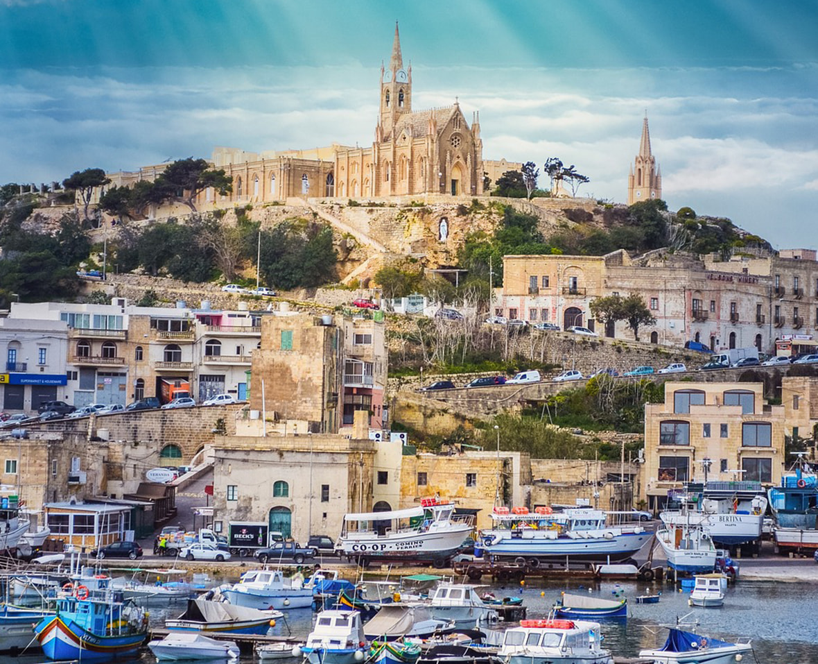 Malta church and boats 