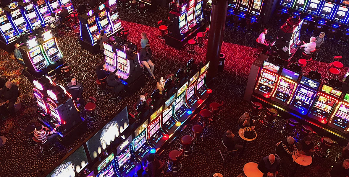 A Casino Hall with Many Slot Machines 