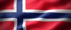 A close-up photo of the Norwegian flag.