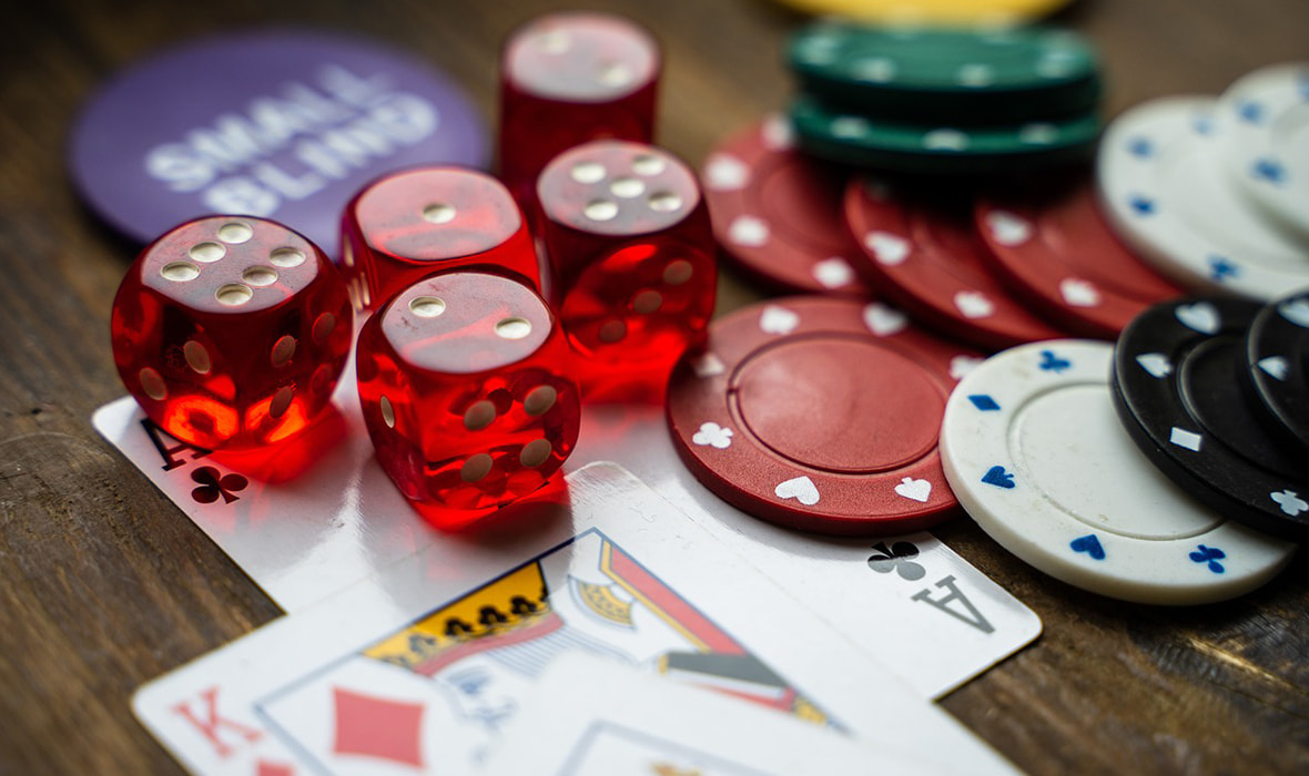 Cards, poker chips, and dice 