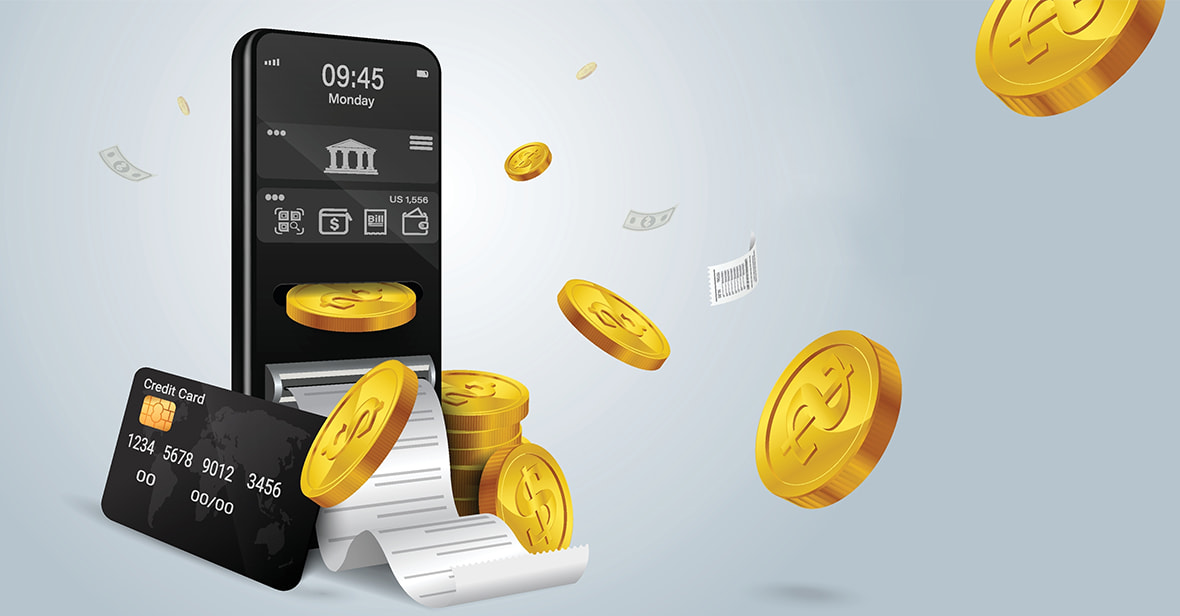 Mobile Devices with Gold Coins 