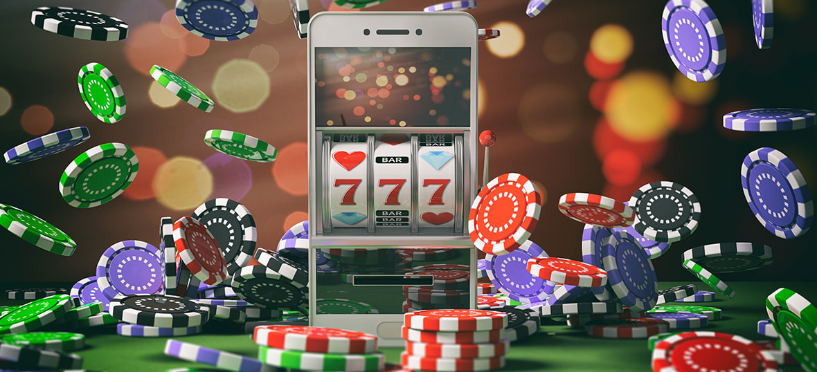 Poker chips and smartphone online casino games 